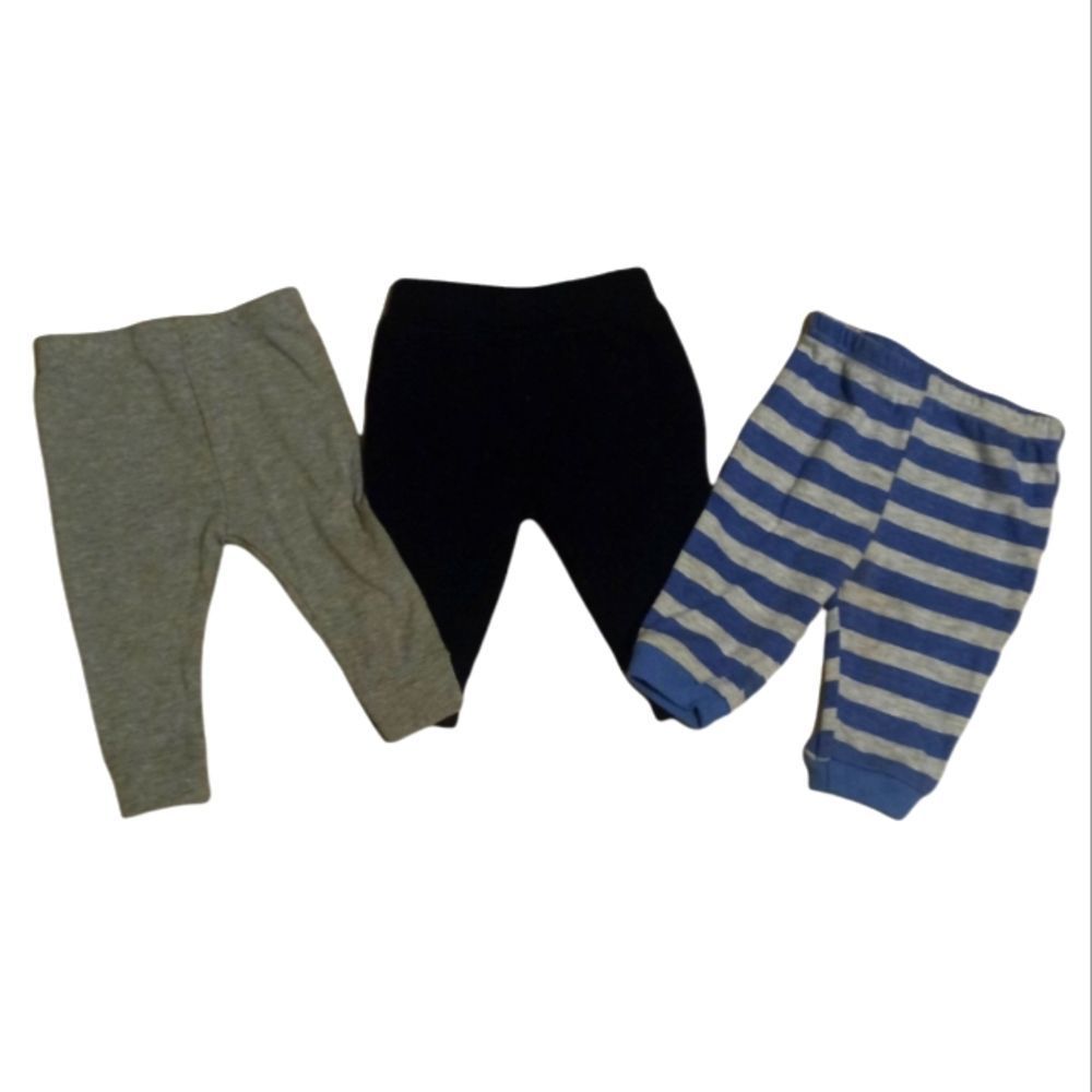 Granimals boy pants bundle of 3 gray black and blue striped, size 0-3 months.